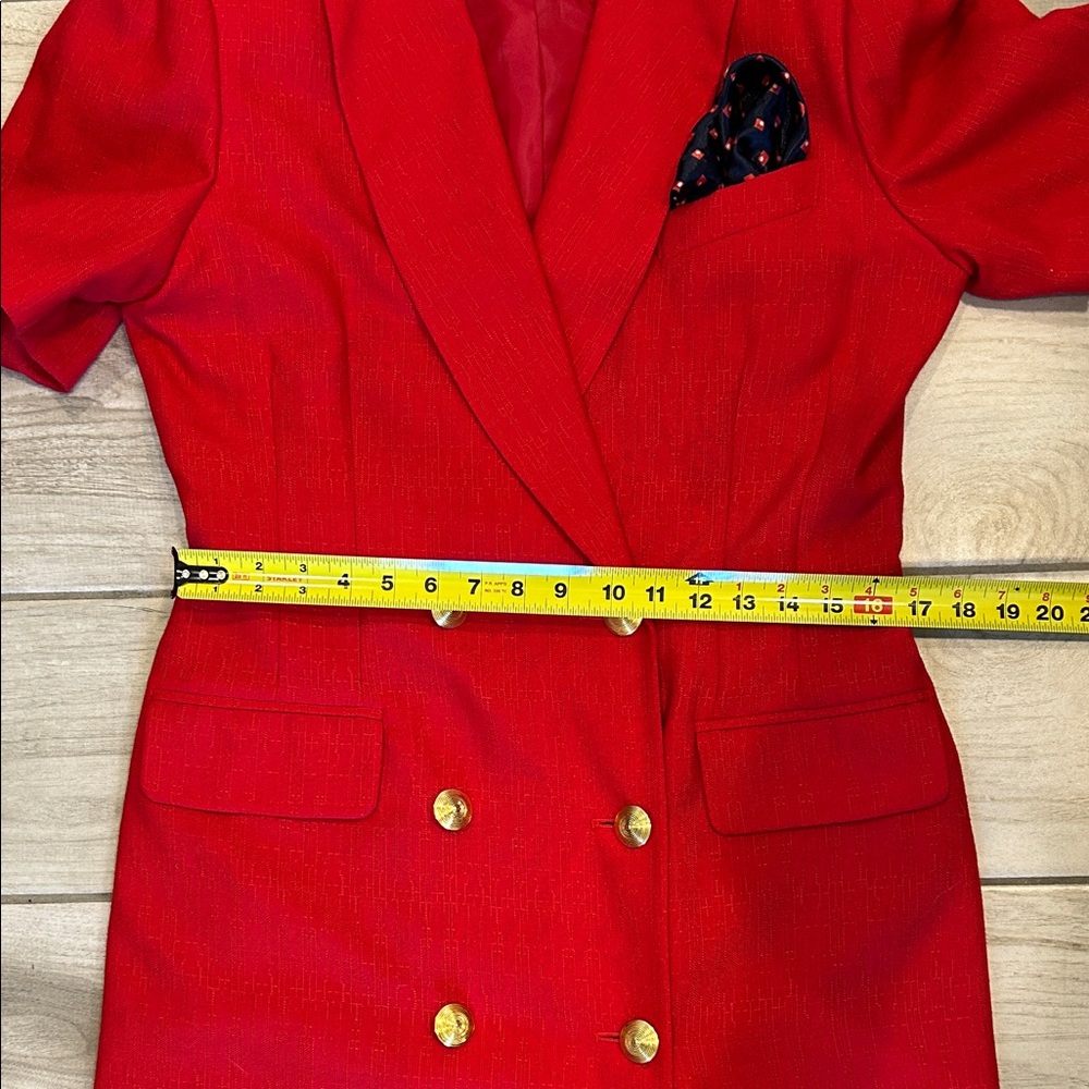 Vintage Kasper Red Double-Breasted Blazer Dress with Gold Buttons - Picture 10 of 12